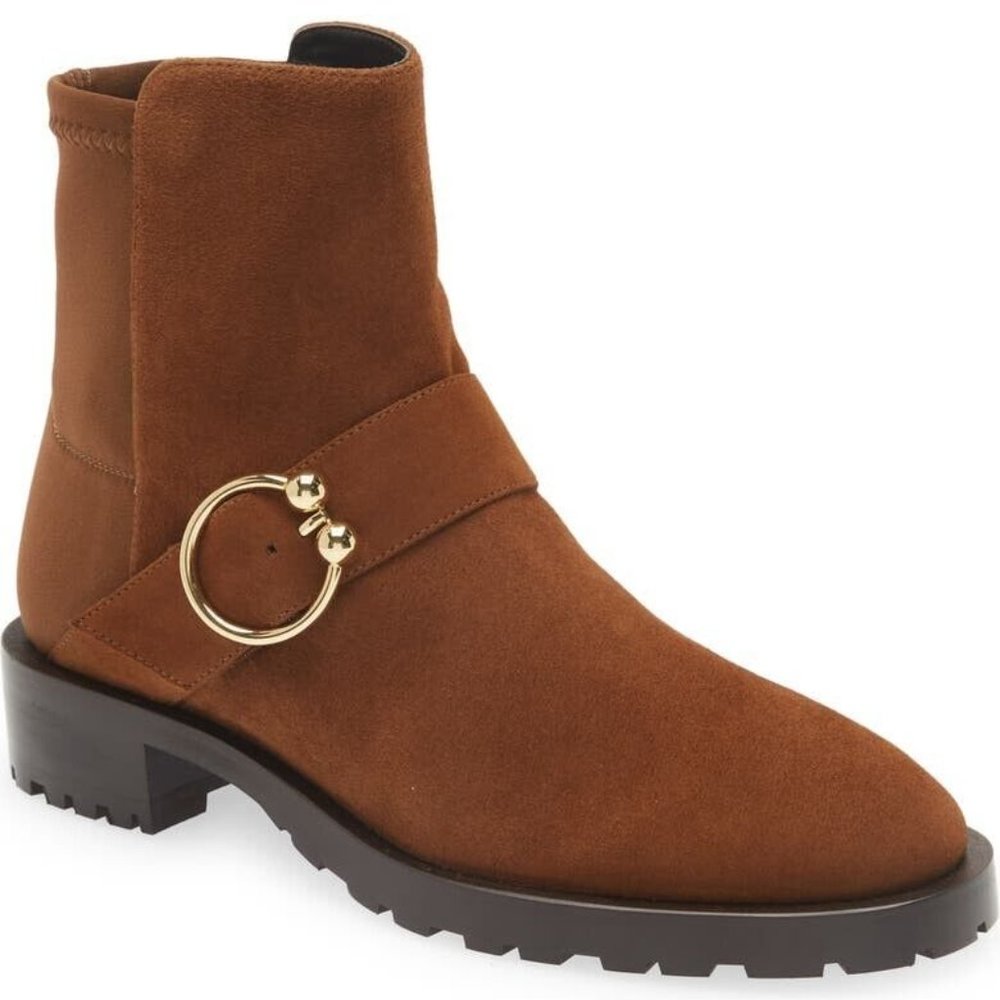 $650 Stuart Weitzman LUXERING 5050 BOOT SUEDE COFFEE LUG SOLE GOLD 7.5 (PA11)